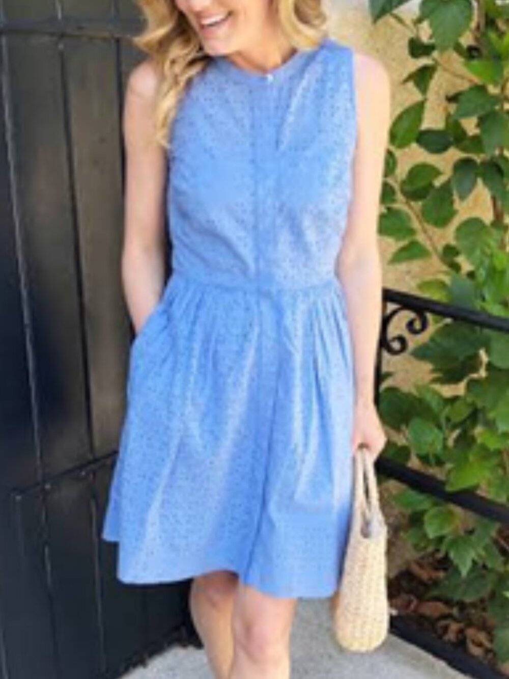 NWT Roman Blue Cotton Eyelet Button-Down Day Dress โ Size 4